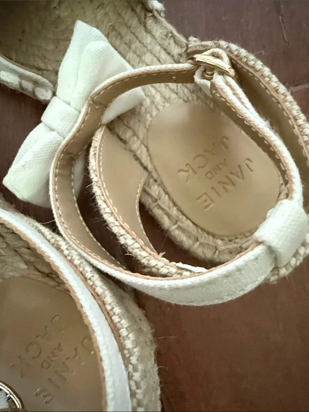 New Janie and Jack Cream Canvas Espadrille Sandals with Bow Accent